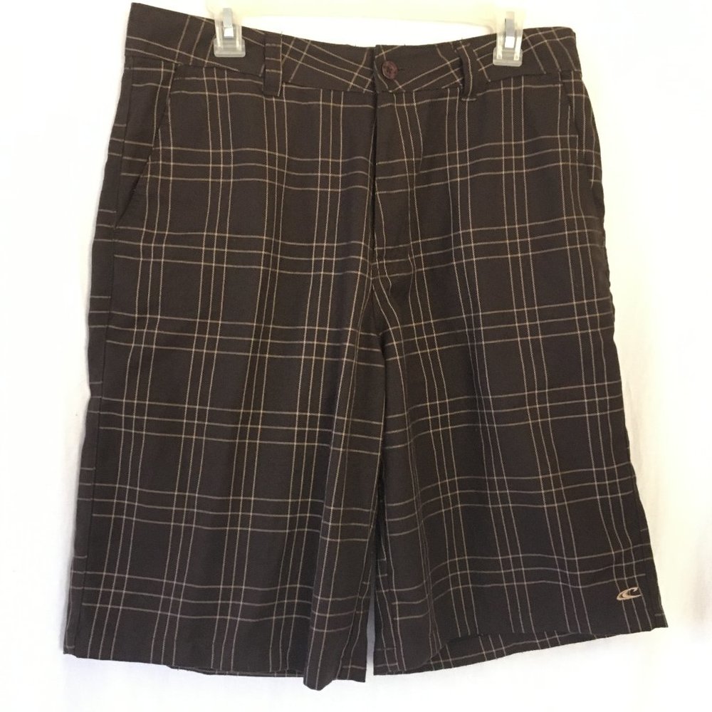 O'Neill Flat Front Brown Plaid Conquest Shorts 32
